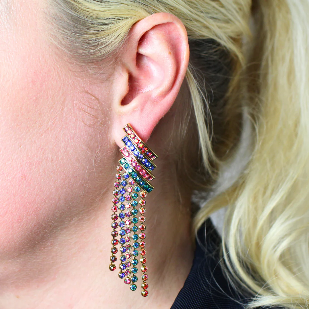 Crystal Bar Tassel Earrings - Image 3