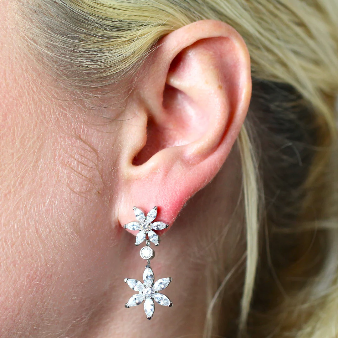 Double Daisy Drop Earrings - Image 4
