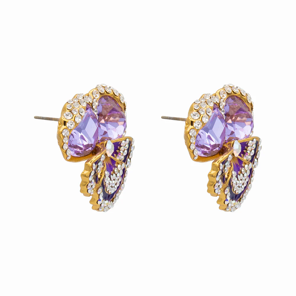 Crystal Pansy Stud Earrings - Image 3