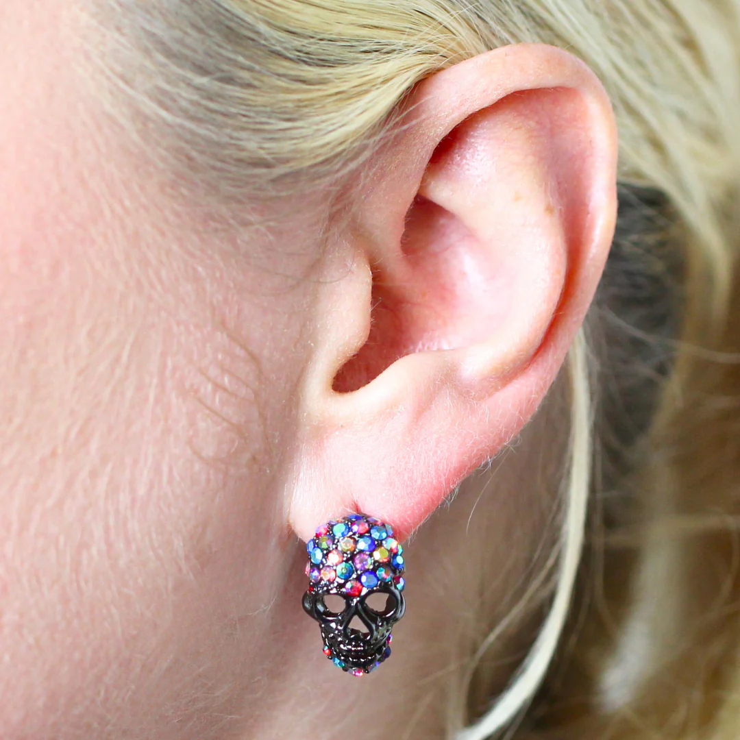 Crystal Skull Stud Earrings - Image 5