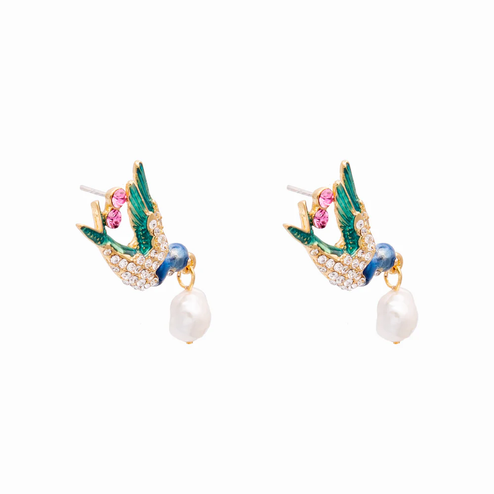 Crystal Swallow and Baroque Pearl Earrings - Image 3