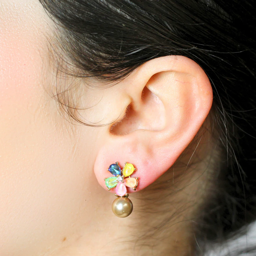 Floral and Faux Pearl Earrings - Image 3