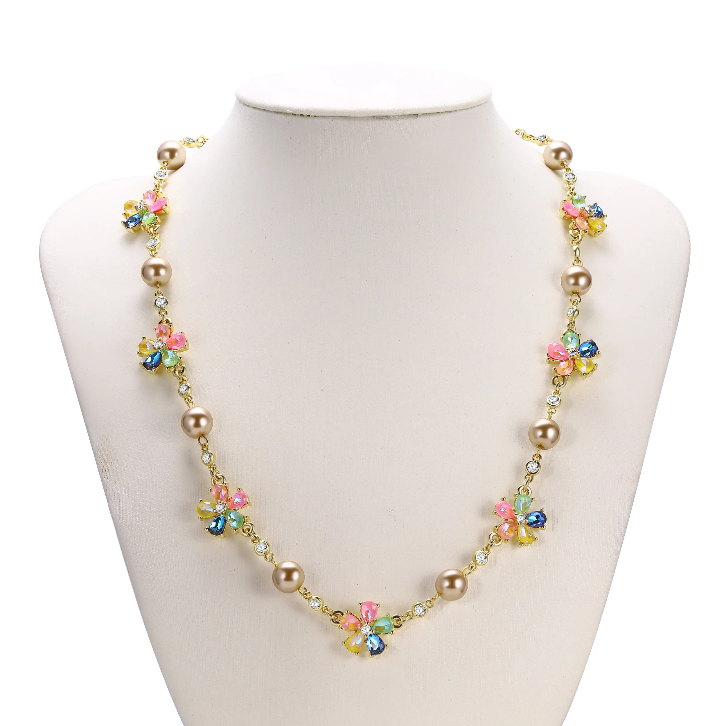 Floral and Faux Pearl Necklace - Image 3