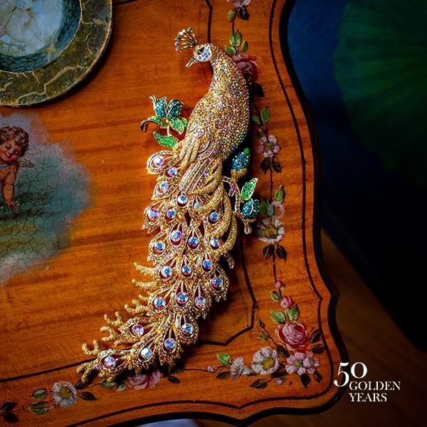 Large Crystal Peacock Brooch - Image 3