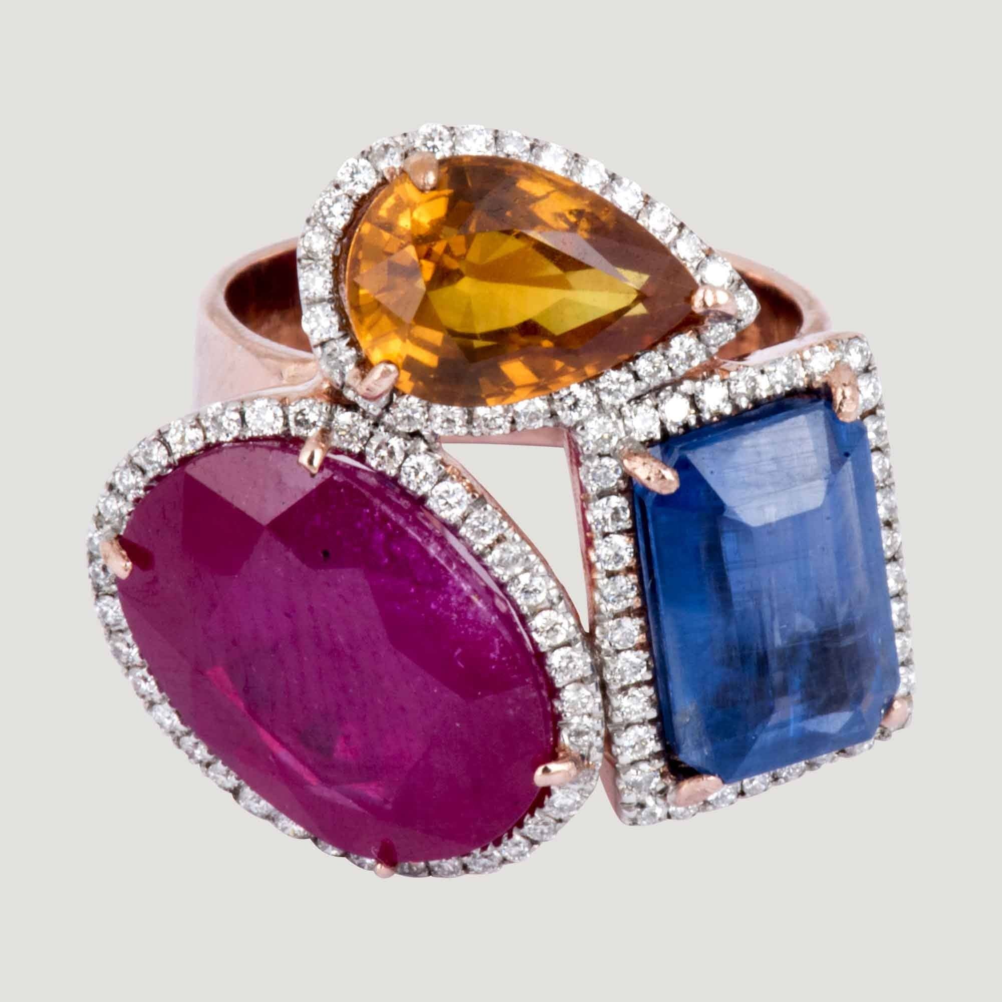 Yellow Diamond & Sapphire Ring - Image 3